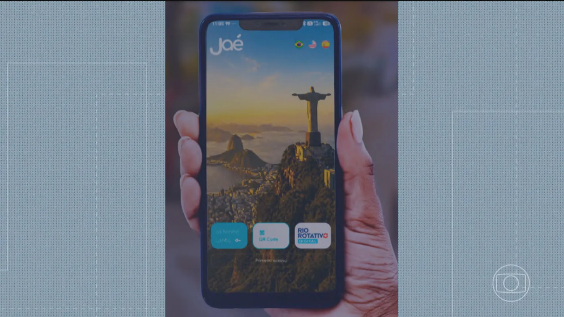Sistema Rio Rotativo Digital em funcionamento com carro e app