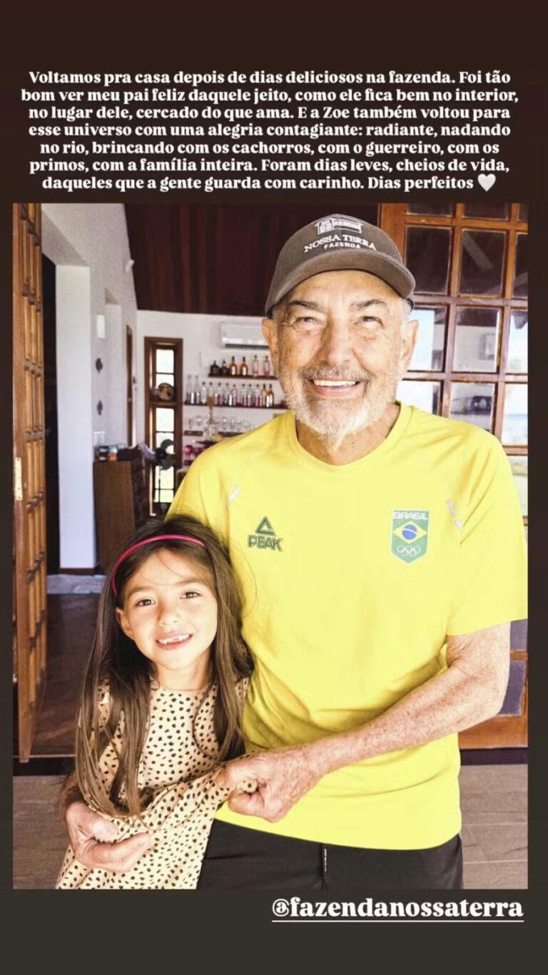 Foto de Omar Rahal e Zoe Sato na fazenda, pai de Sabrina Sato e neta