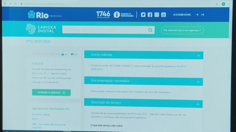 Dispositivo eletrônico em computador do IPTU Rio para fraude
