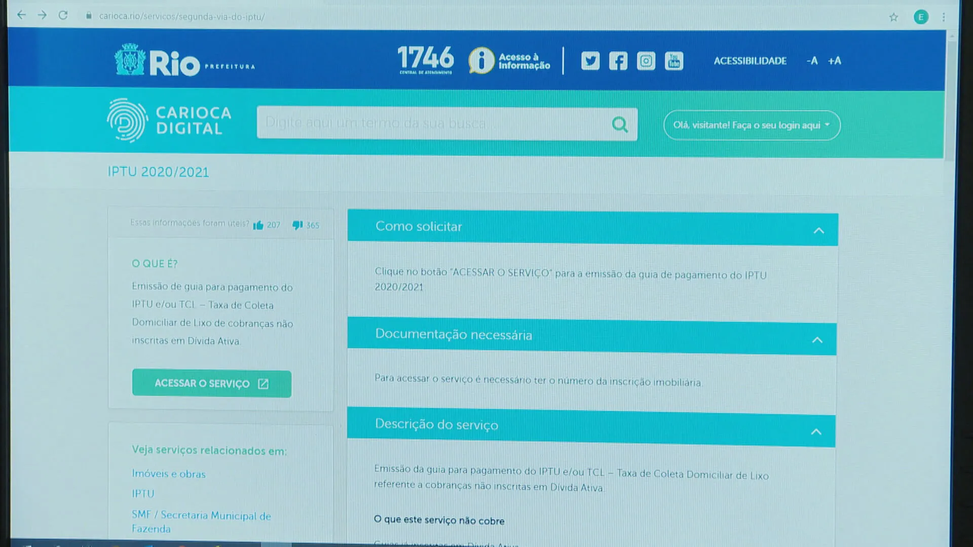 Dispositivo eletrônico em computador do IPTU Rio para fraude