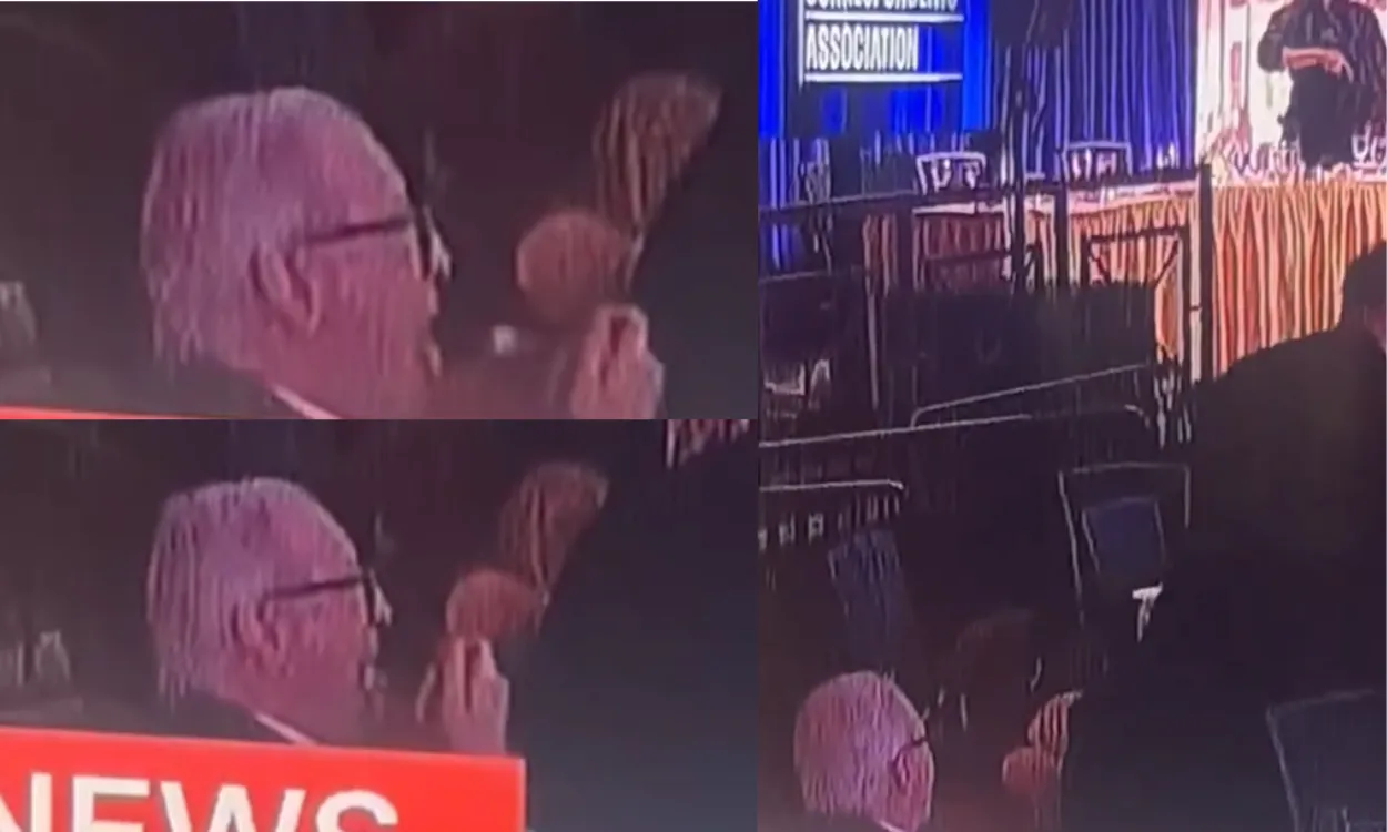 Michael Glantz comendo salada calmamente em meio ao tiroteio