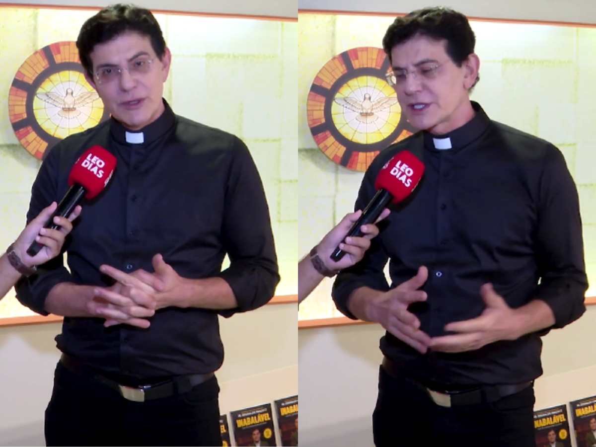 Padre Reginaldo Manzotti usando smartphone para interagir com fiéis online e evangelizar