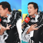 Rafael Portugal com expressão de surpresa, olhando para um celular, simbolizando vazamento de dados.