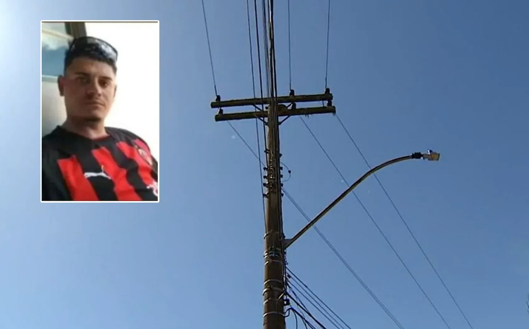 Poste de energia com equipamentos de segurança, representando acidente de trabalho fatal