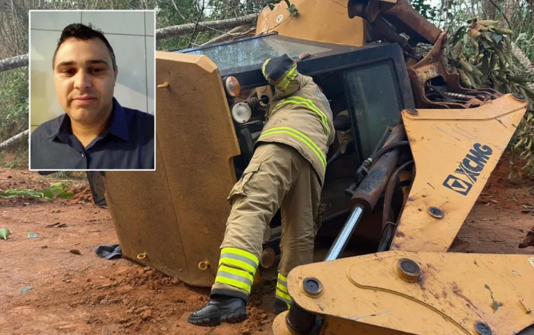 Retroescavadeira tombada em zona rural de Coqueiral após acidente fatal