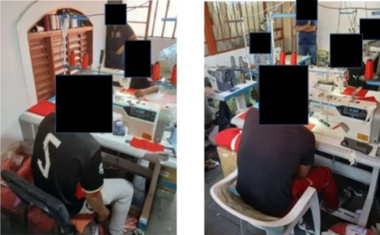 Mãos de trabalhador em máquina de costura em oficina, simbolizando trabalho análogo à escravidão em Minas Gerais