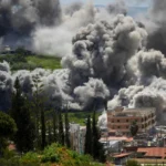 Fumaça em Nabatieh Líbano após ataque Israel cessar-fogo