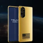 Trump Phone T1 dourado com bandeira americana, celular Trump Mobile
