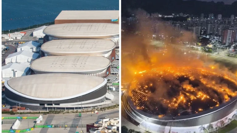 Velódromo do Parque Olímpico danificado por fogo