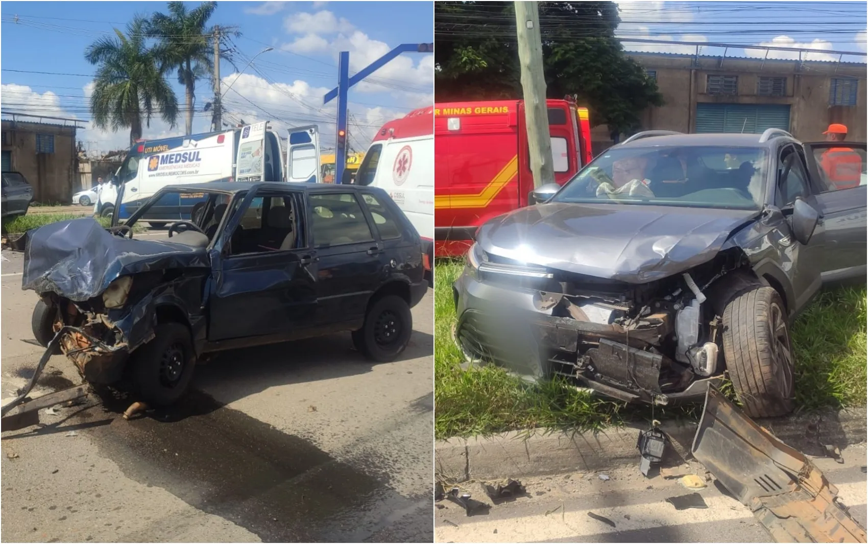 Acidente Varginha, batida de carros, Samu, Bombeiros. Acidente BR-354, caminhão, motorista morto, perícia.