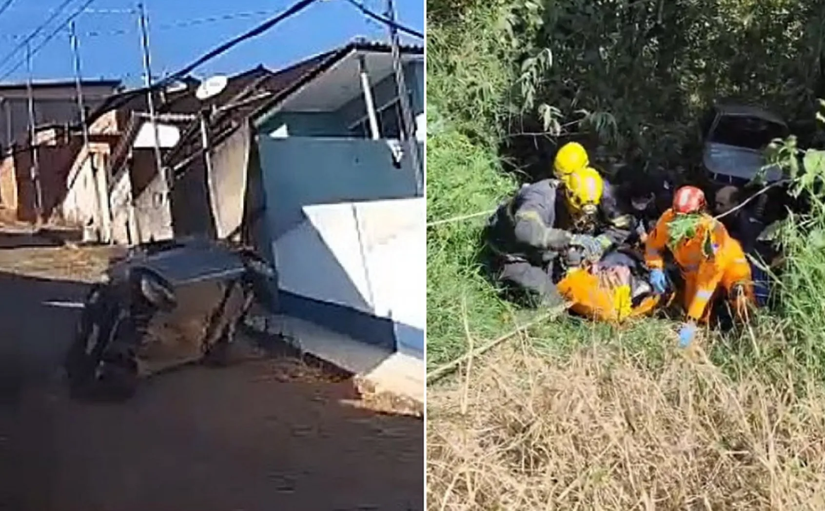 Acidente de carro em Maria da Fé, resgate de motorista, carro capotado