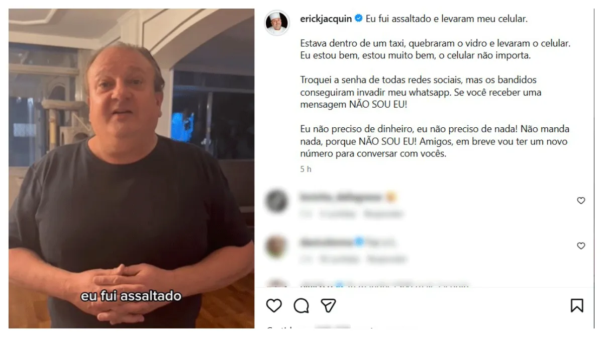 Erick Jacquin, roubo de celular, gangue do quebra-vidro, assalto em táxi, segurança urbana