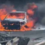 Cena da explosão de carreta com GLP na Via Dutra em Barra Mansa