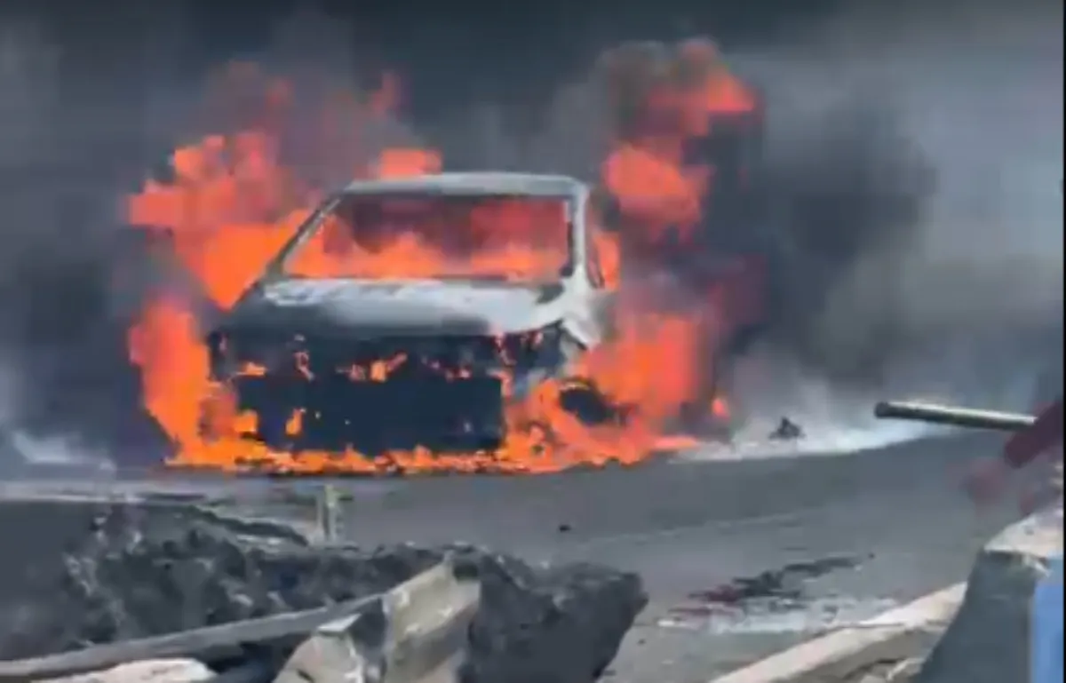 Cena da explosão de carreta com GLP na Via Dutra em Barra Mansa