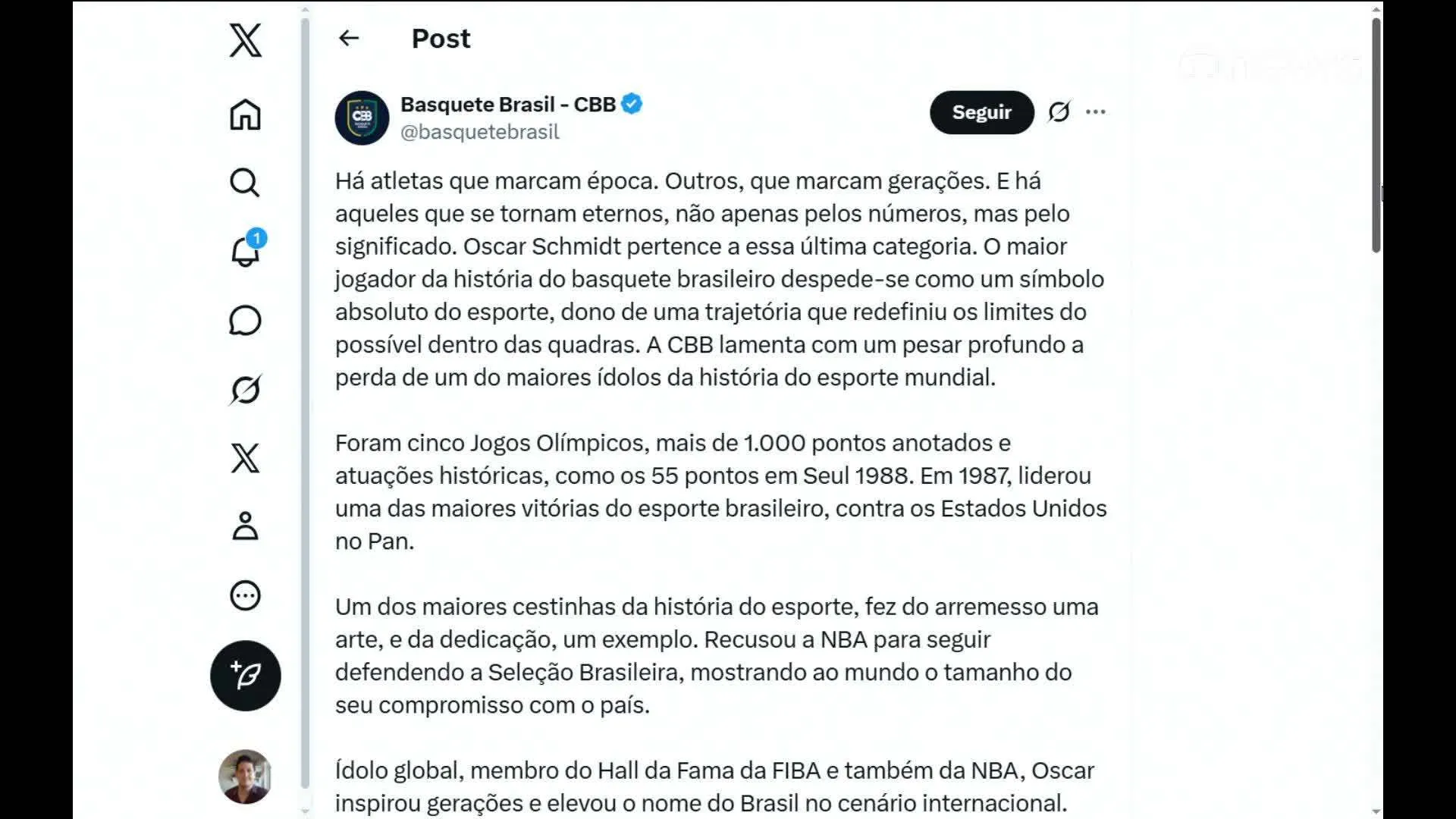 Foto de Oscar Schmidt, o Mão Santa, astro do basquete brasileiro
