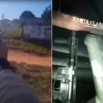 Praia deserta no Norte Fluminense com viatura policial, simbolizando violência e medo